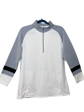 FootJoy White Golf 1/4 Zip Sz L Gray 3/4 Sleeves Zip Pocket Active Minimalist